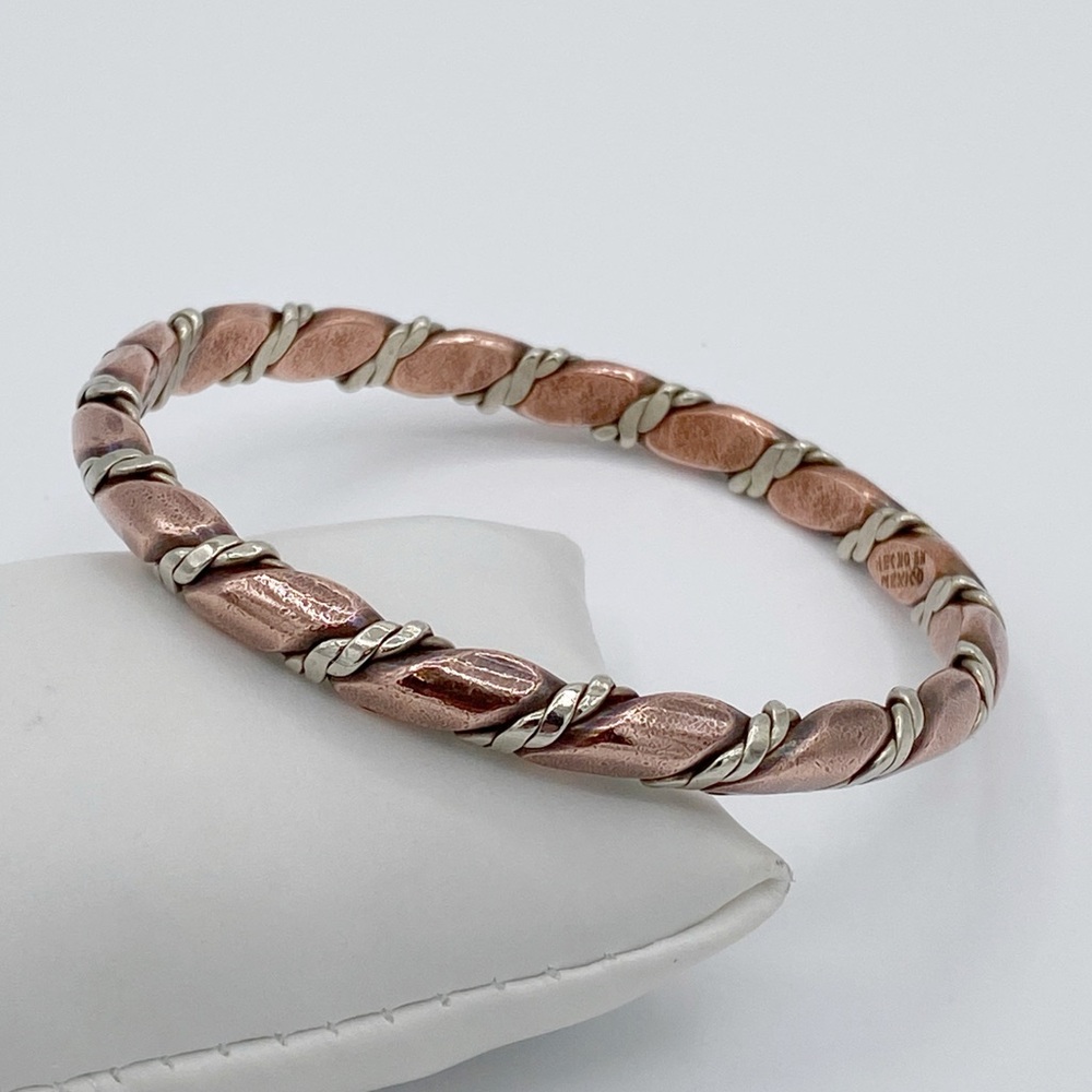 Copper & Silver Tone Metal Two-Tone Twisted Bangle Bracelet